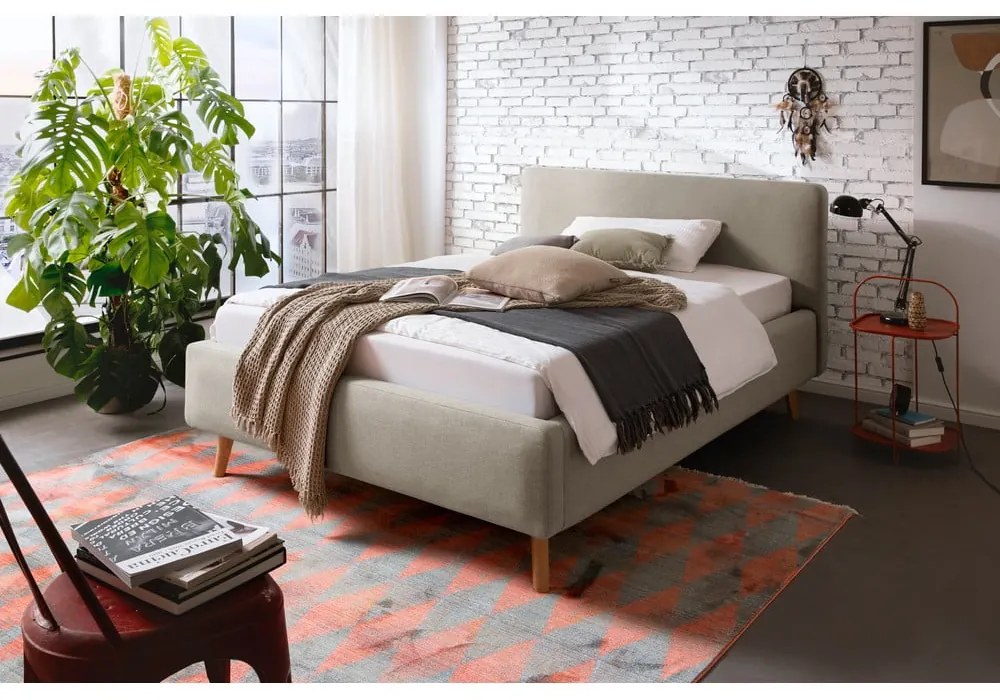 Taupe čalúnená dvojlôžková posteľ s úložným priestorom s roštom 140x200 cm Mattis – Meise Möbel