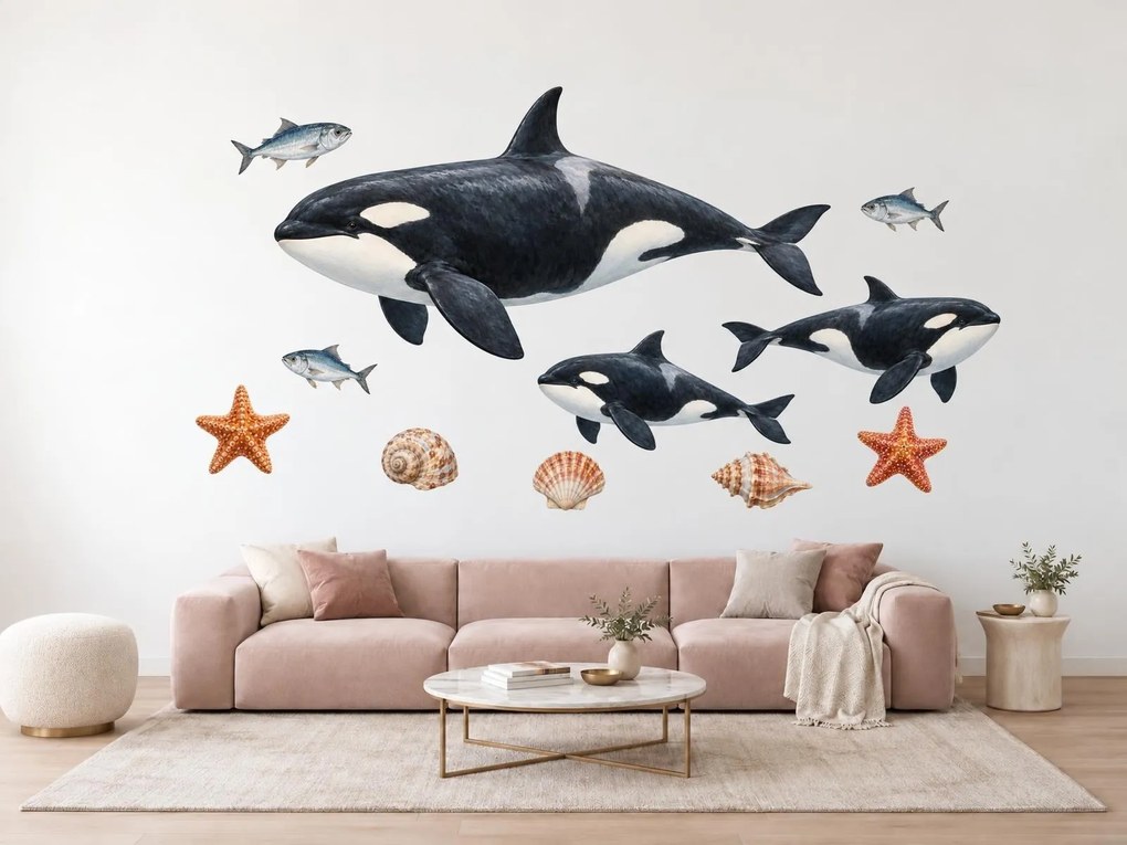 Realistické kosatky a mušle realistické nálepky do obývacej izby na stenu arch 75 x 55 cm