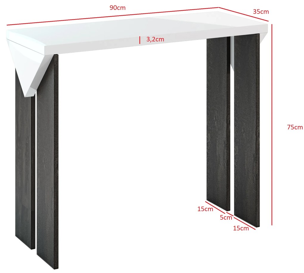 Konzolový stolík Tarni (lesk biely + tmavosivá). Vlastná spoľahlivá doprava až k Vám domov. 1055249