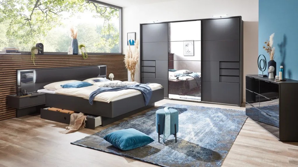 Šatníková skriňa so zrkadlom Saigon 270 cm, grafit