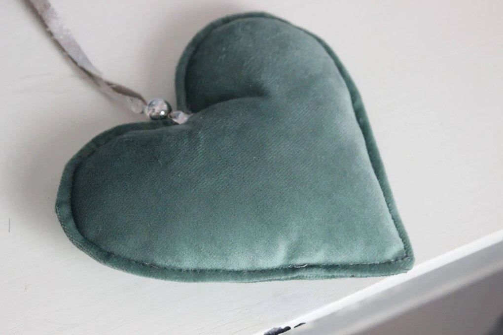 Modro zelené tiffany závesné zamatové srdce 15cm