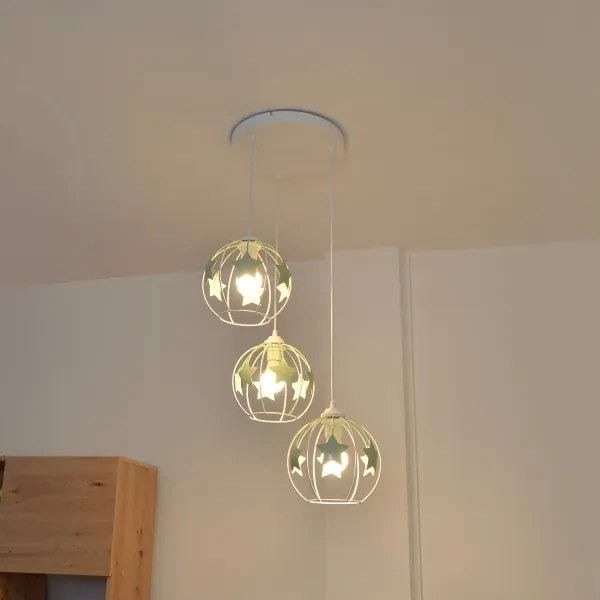 Detský luster na lanku STARS 3xE27/15W/230V zelená/biela