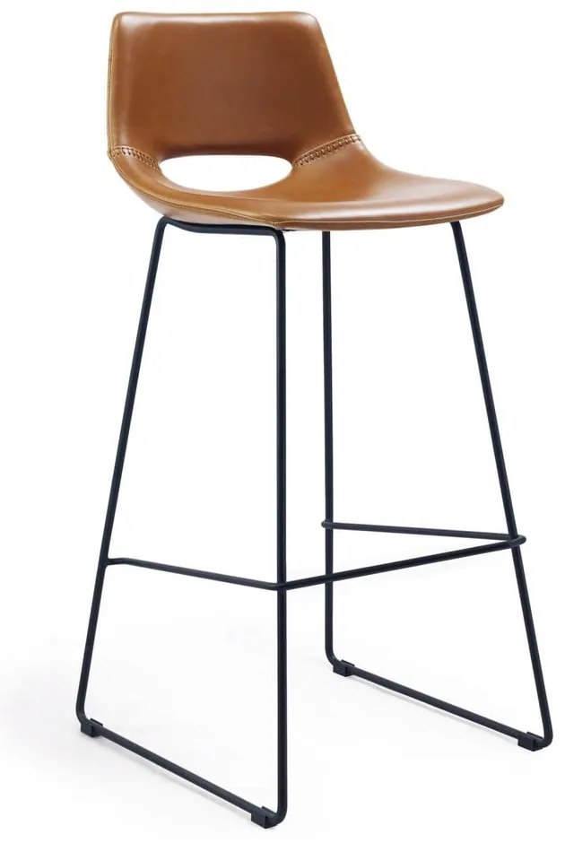 Koňakovohnedá barová stolička z imitácie kože (výška sedadla 76 cm) Zahara – Kave Home