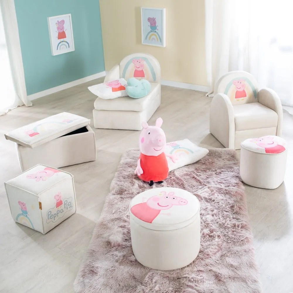 Biely zamatový detský puf Peppa Pig – Roba