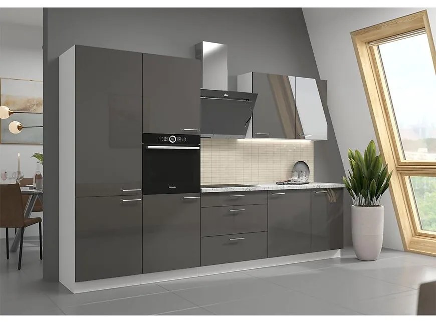 Kuchynská linka Lara 310 MDF sivá lesklá bez dosky