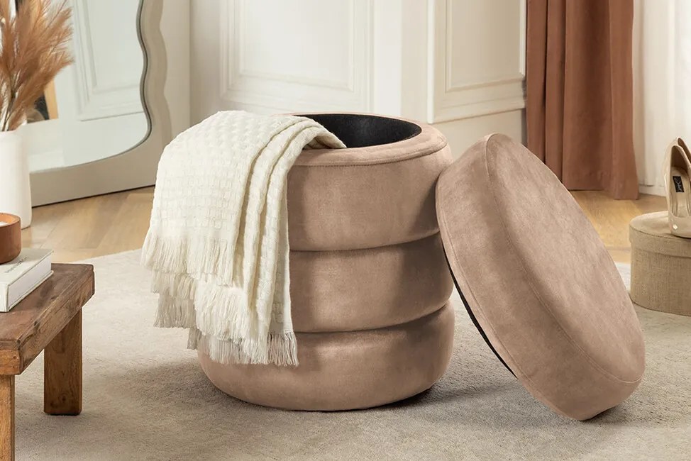 Moderný taburet Fashion s úložným priestorom šampanský zamat 40cm