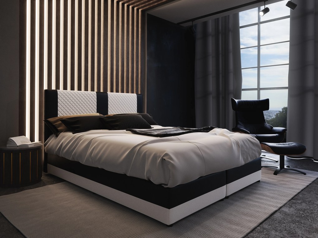 Manželská posteľ Boxspring 140 cm Pecos Comfort (ekokoža + biela + čierna) (s matracom a úložným priestorom). Akcia -20%. Vlastná spoľahlivá doprava až k Vám domov. 1056264