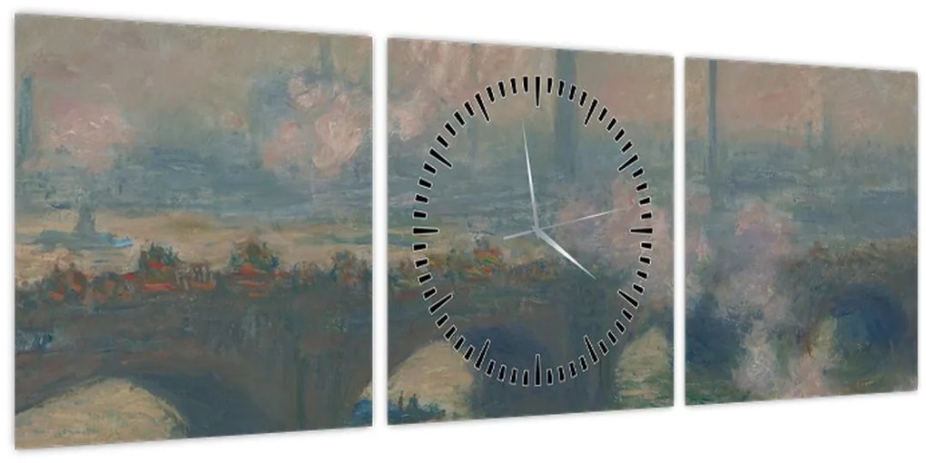 Obraz - Claude Monet, Waterloo Bridge, Gray Day, reprodukcia (s hodinami) (90x30 cm)
