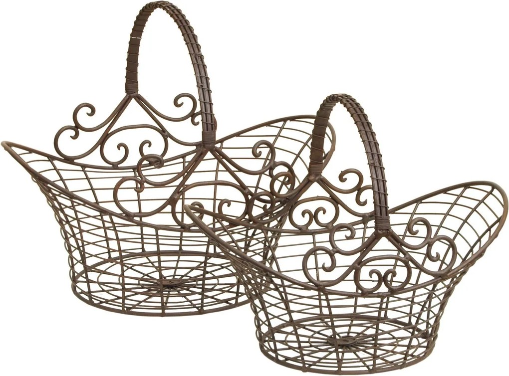 Hnedé dekoračné kovové koše - set 2 ks - 41 * 31 * 35/36 * 24 * 28 cm
