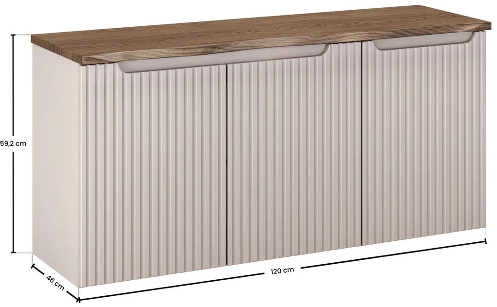 Závesná skrinka pod umývadlo Nova Cashmere s doskou a košom na bielizeň 120 cm kašmírová/dub casella