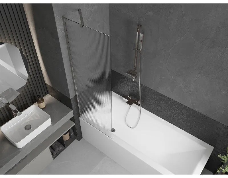 Mexen Next, vaňová zástena 1-krídlová 60 x 150 cm, fixné krídlo, 6 mm sklo s pruhmi, chrómový profil, 895-060-000-00-09-01