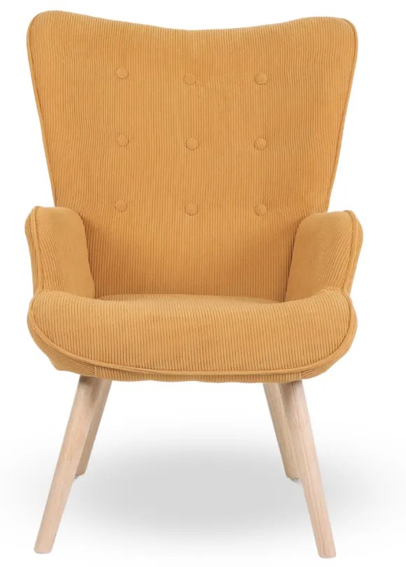 Kreslo ušiak CORDU + taburet — masív, manšestr, prírodná / medová