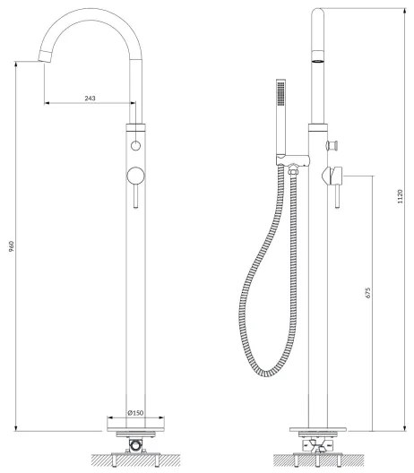 OMNIRES Y1233CR - Voľne stojacia vaňová sada s batériou Y lesklý chróm