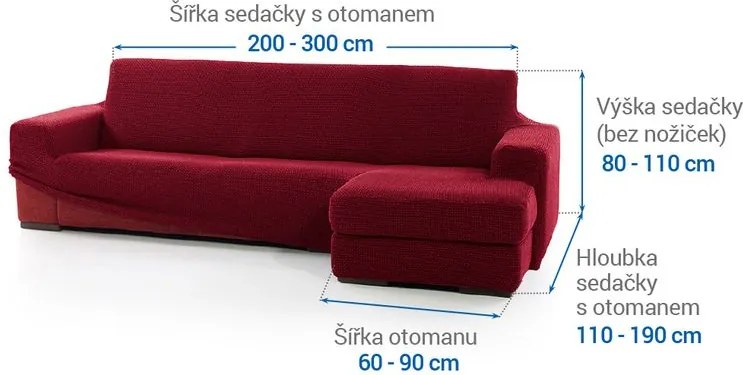 Super strečové poťahy NIAGARA bordó sedačka s otomanom vpravo (š. 200 - 300 cm)