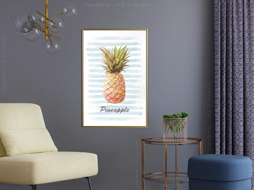 Artgeist Plagát - Pineapple and Stripes [Poster] Veľkosť: 20x30, Verzia: Zlatý rám