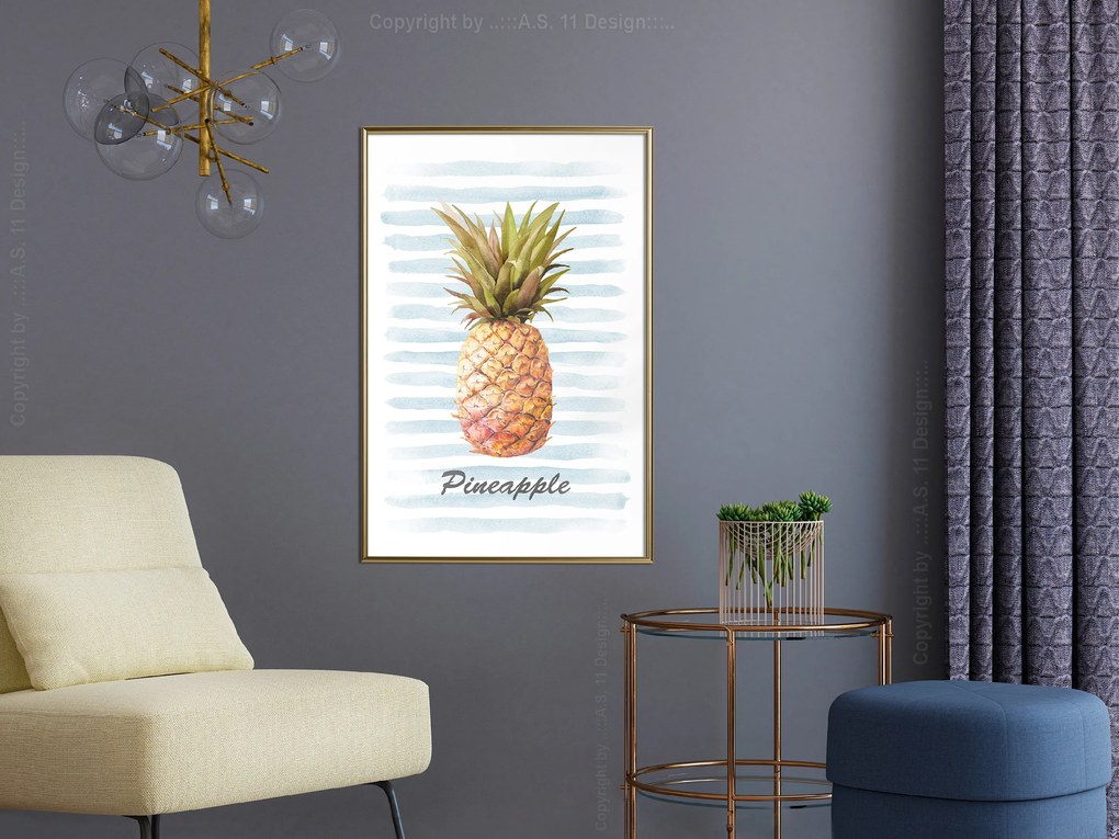 Artgeist Plagát - Pineapple and Stripes [Poster] Veľkosť: 30x45, Verzia: Čierny rám s passe-partout