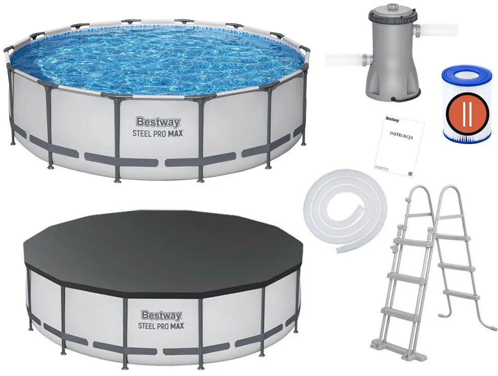Rámový záhradný bazén Bestway STEEL-PRO MAX™ s rozmermi 427 x 107 cm 11 v 1 56950