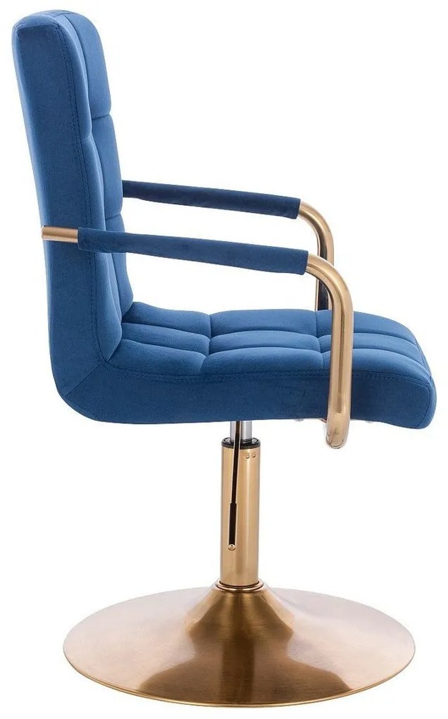 LuxuryForm DESIGN Otočná stolička VERONA GOLD VELUR na zlatom tanieri - modrá