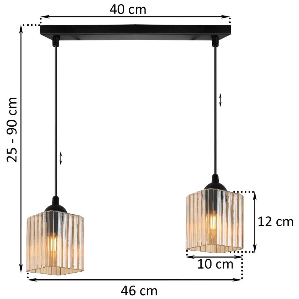 Závesné svietidlo Riffle Square, 2x medové sklenené tienidlo, b
