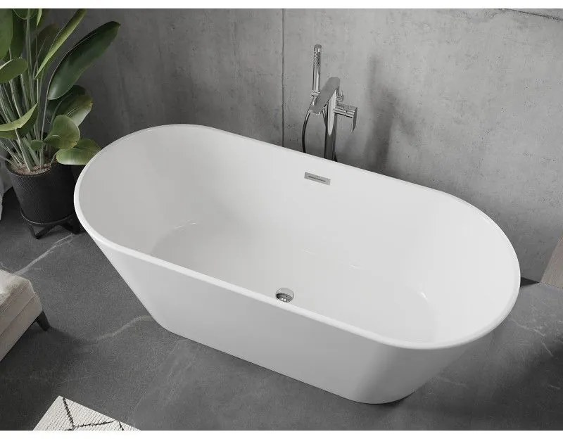 Mexen Flavia, voľne stojaca vaňa 160 x 75 cm, biela, chrómový prepad, 54031608000-01