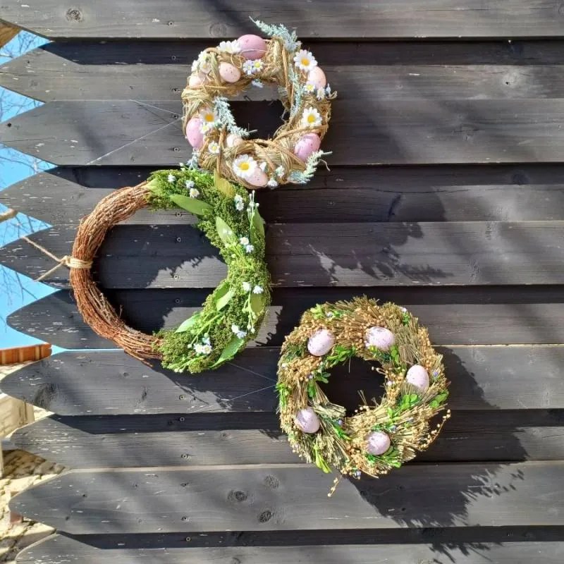 DECOLED Veľkonočný veniec, 24 x 8 cm, staroružové vajíčka a sedmokrásky