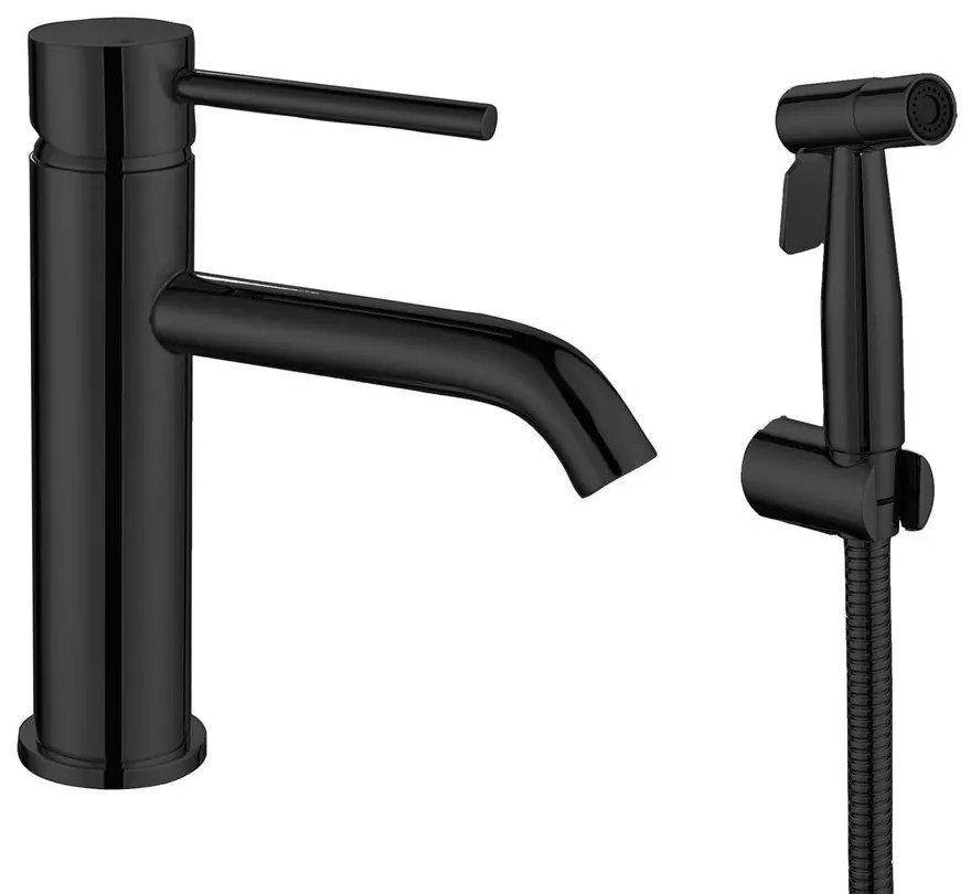 Sapho Sapho, RHAPSODY Umývadlová stojánkova batéria s ručnou bidetovou sprškou, čierna matná, 1209-08B