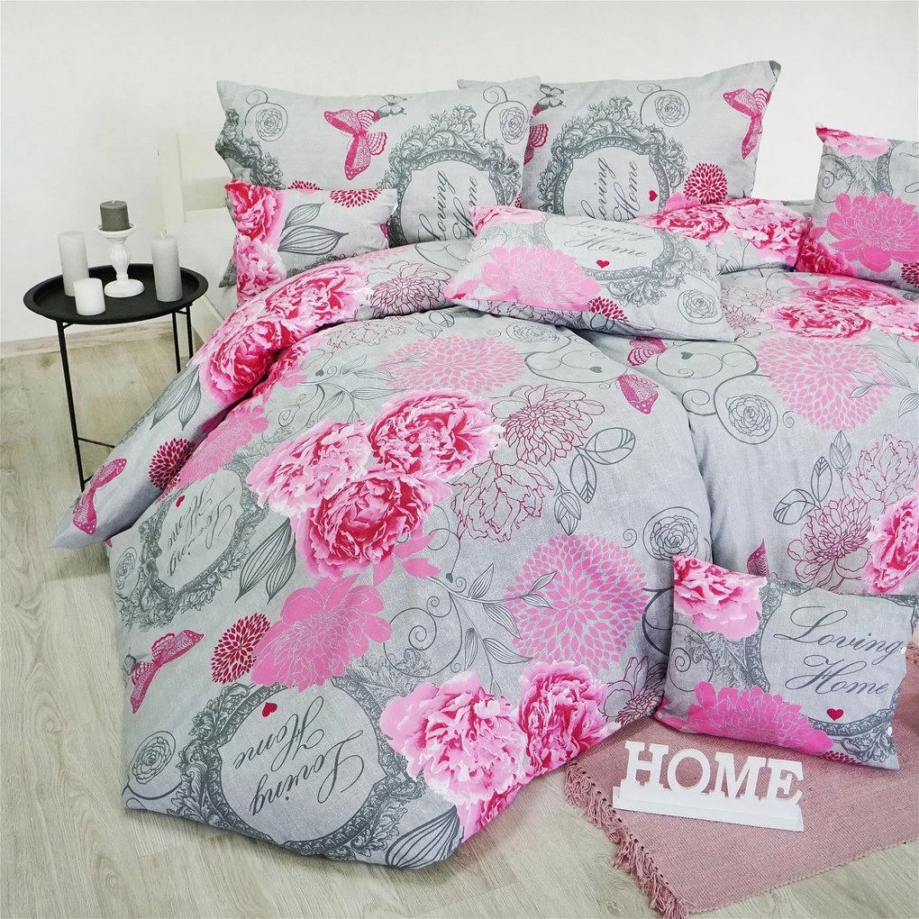 Obliečky bavlnené Home sivé EMI: Štandardný set jednolôžko obsahuje 1x 140x200 + 1x 70x90
