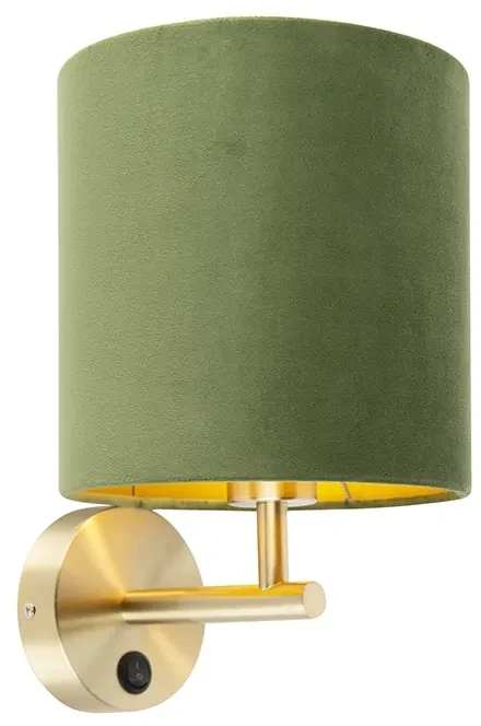 Elegantná nástenná lampa zlatá so zeleným zamatovým tienidlom - Matt