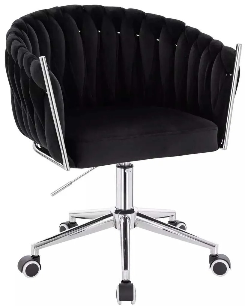 LuxuryForm DESIGN Stolička NORDEN VELUR na striebornej podstave s kolieskami - čierna