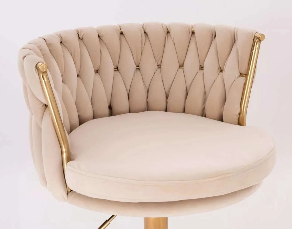 LuxuryForm DESIGN Barová stolička LYON VELUR na zlatom tanieri - krémová