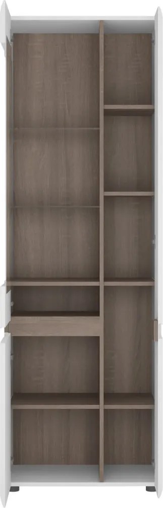 Vysoká vitrína Linate, biely lesk/dub, ľavá