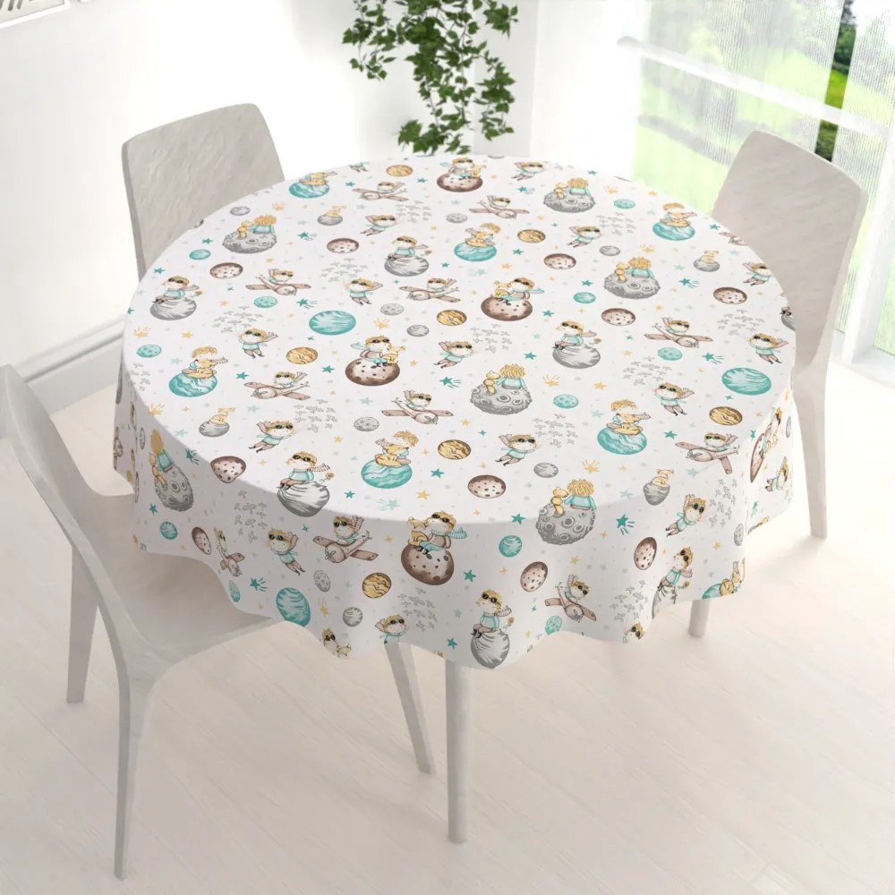 Biante Detský bavlnený okrúhly obrus Sandra SA-561 Malý princ na bielom Ø 70 cm
