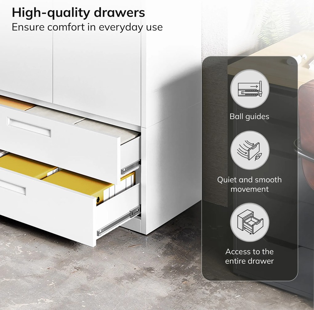 Modulárna kovová multifunkčná skriňa s dvoma zásuvkami biela MEGAN 1950 x 900 x 400 mm