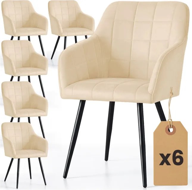 Sada šiestich jedálenských stoličiek LUXANO zamatové, béžové / čierne nohy (6 ks)