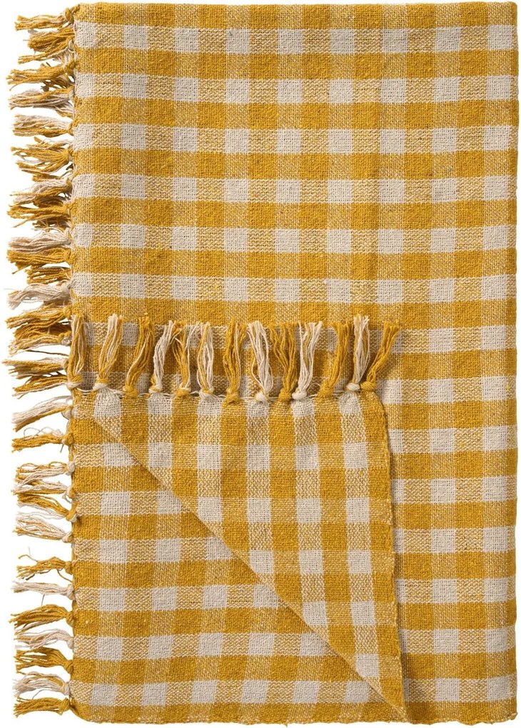 Ib Laursen Bavlněný přehoz Yellow Checks 130 × 160 cm