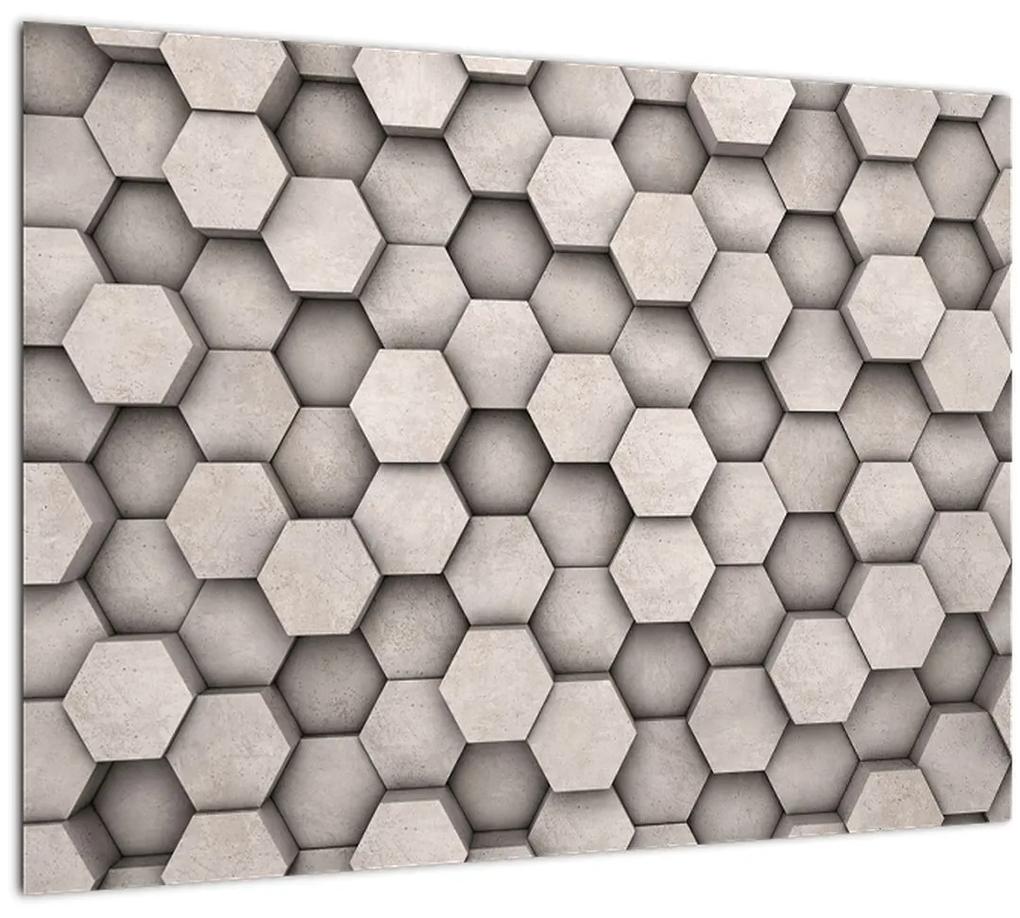 Sklenený obraz - Hexagóny v betónovom dizajne (70x50 cm)
