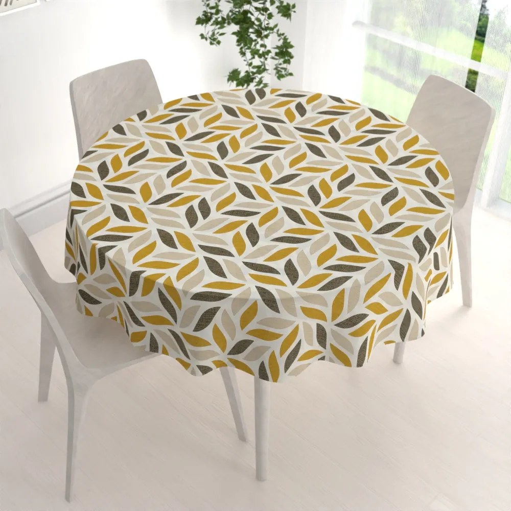 Biante Bavlnený okrúhly obrus Sandra SA-423 Zlato-hnedé listy na krémovom Ø 70 cm