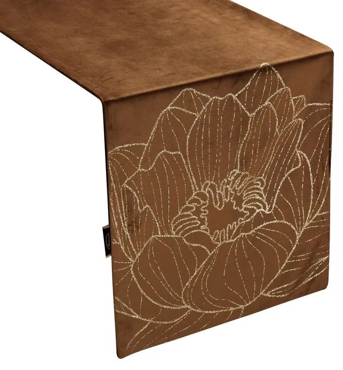Dekorstudio Elegantný zamatový behúň na stôl BLINK 13 hnedý Rozmer behúňa (šírka x dĺžka): 35x140cm