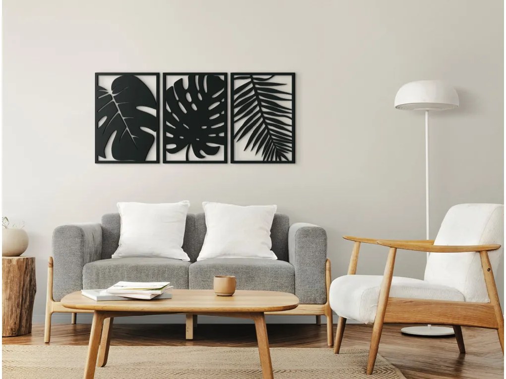 drevko Viacdielny obraz Izbové rastliny Rozmer obrazu: 29,5 x 65 cm, Farba dekorácie: Čierna