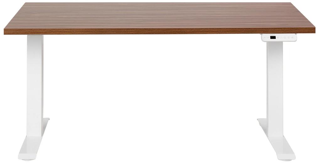 Elektricky nastaviteľný písací stôl 160 x 72 cm tmavé drevo/biela DESTINES Beliani