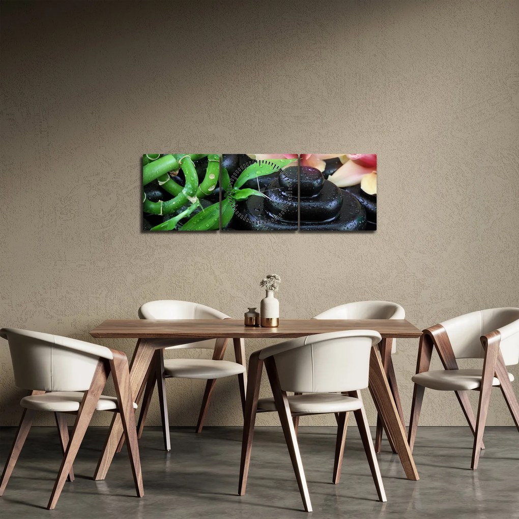 Obraz - Kamene a orchidey (s hodinami) (90x30 cm)