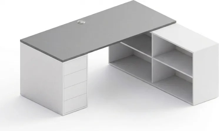 Kancelársky písací stôl s úložným priestorom BLOCK B04, 180x160 cm, biela/grafit