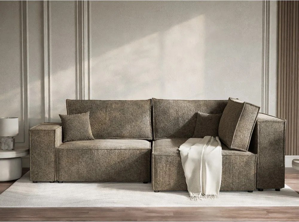 Hnedá ženilková rozkladacia/s úložným priestorom rohová pohovka (pravý roh/do L) Tonga – Maison de Rêve