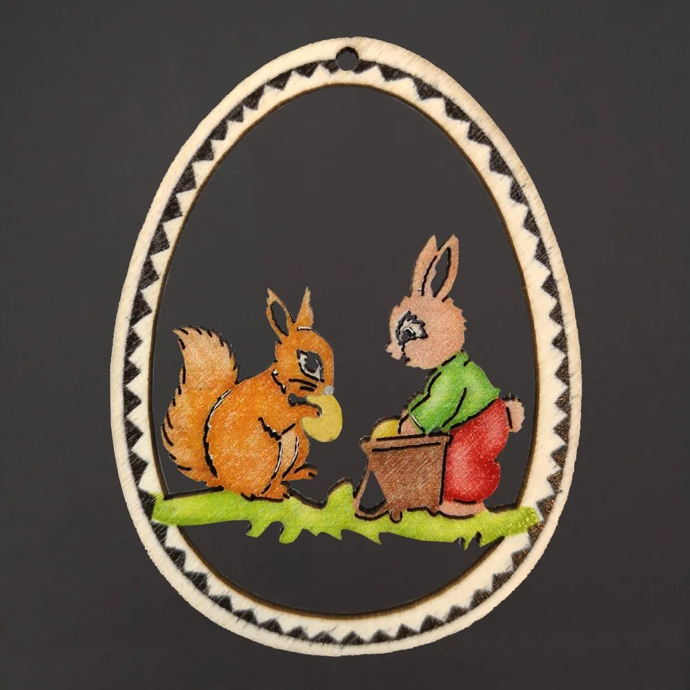 AMADEA Drevená dekorácia vajíčko zajac a veverička, veľkosť 6 cm, český výrobok