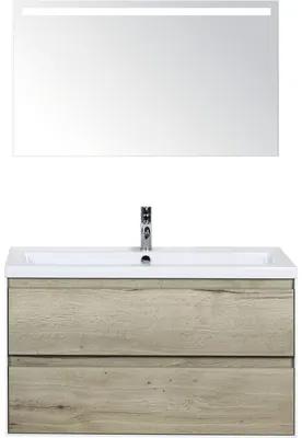 Kúpeľňový nábytkový set Evora 100 cm s keramickým umývadlom a zrkadlom s LED osvetlením dub prírodný