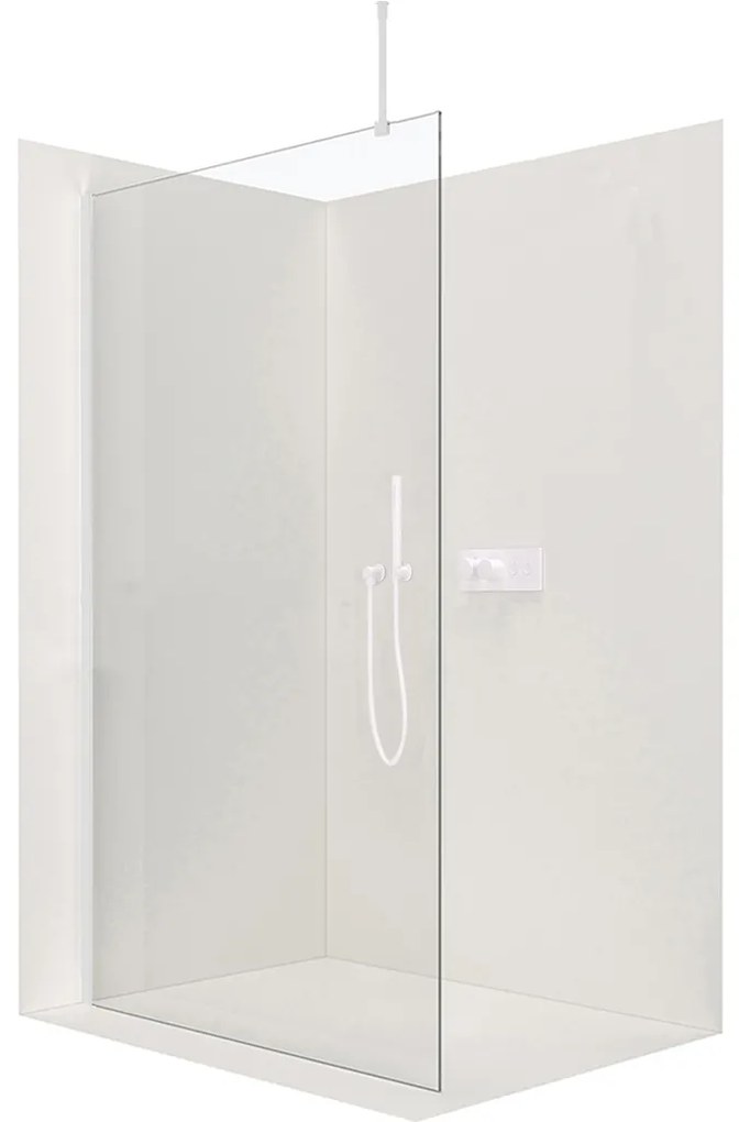 CERANO - Sprchová zástena Walk-in Onyx Top L/P - guľatá vzpera - biela matná, transparentné sklo - 100x200 cm, CER-CER-8050BD1470