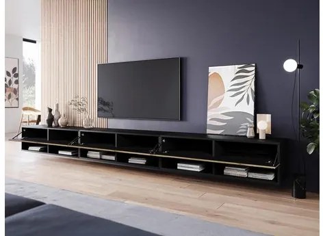 TV skrinka Adenik 300 MDF, Farby: čierny grafit / jodełka wotan, Osvetlenie: osvetlenie LED biele