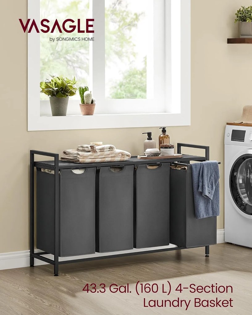 Kôš na prádlo, 4 priehradkový zberný košík v sivej farbe