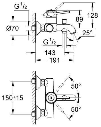 GROHE 32865000 - Vaňová batéria BAUCLASSIC DN 15 lesklý chróm