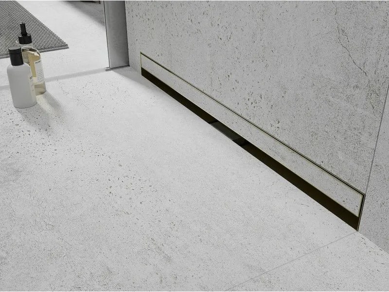 Mexen Flat Wall, sprchový žľab na stenu 2v1, 90 cm, zlatá matná, 1A30090